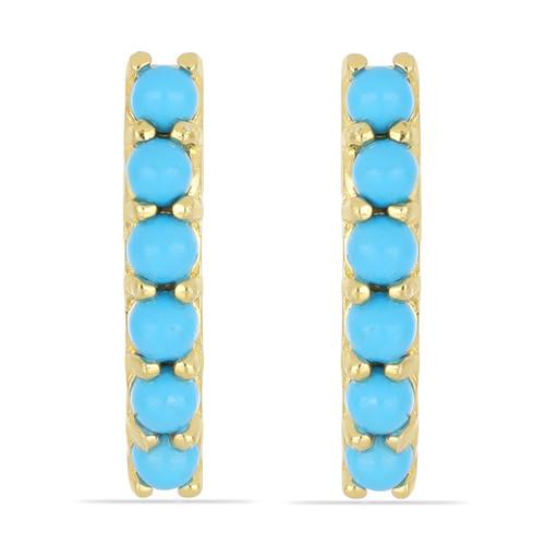 1.92 CT NATURAL BLUE TURQUOISE GOLD PLATED SILVER EARRINGS #VE033218